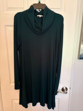 nine britton Dark Green Long Sleeve Cowl Neck Dress